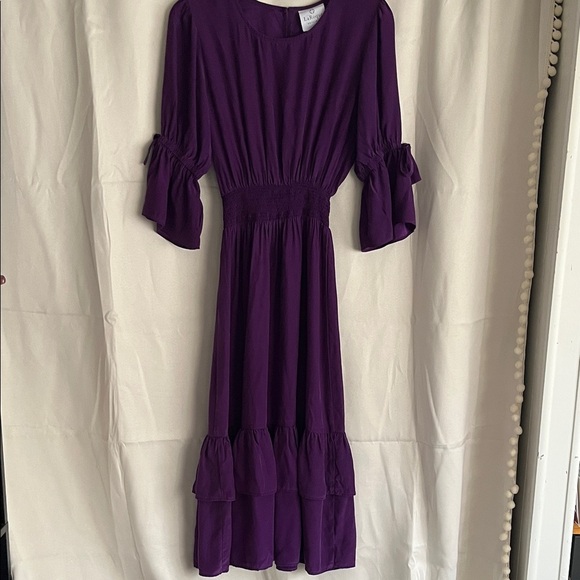 LaRoque Original Purple Silk Ruffle Midi Dress Size XS - Picture 2 of 4